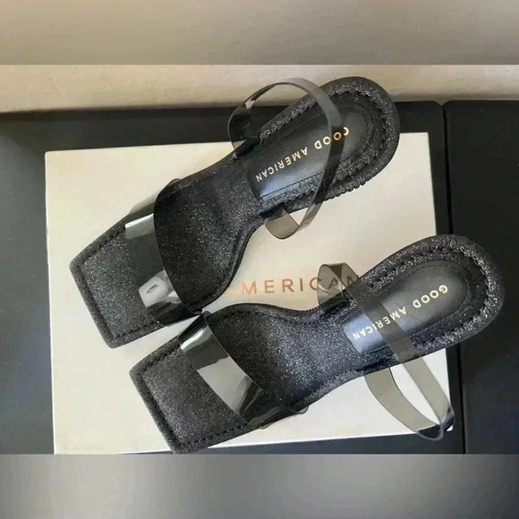 GOOD AMERICAN CRYSTAL CRUSH LUCITE SANDAL STILETTO HEELS SIZE 9 1/2 - Picture 3 of 11